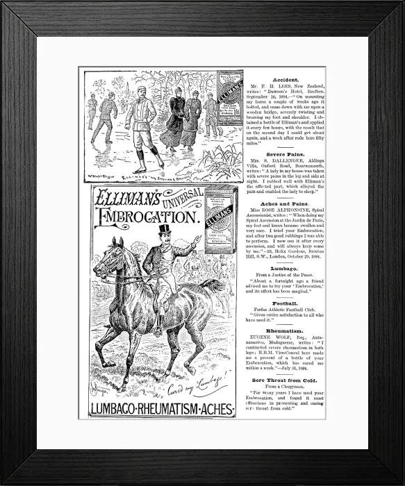 Framed Print : Advertisement for Elliman's Universal Embrocation, 1895. Creator: Unknown. Advertisement for Elliman's Universal Embrocation, 1895. Creator: Unknown Framed Print : Advertisement for Elliman's Universal Embrocation, 1895. Creator: Unknown. Advertisement for Elliman's Universal Embrocation, 1895. Creator: Unknown