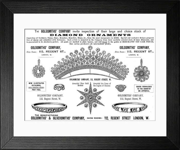 Framed Print : Advertisement for the Goldsmiths & Silversmiths Company, 1895. Creator: Unknown. Advertisement for the Goldsmiths & Silversmiths Company, 1895. Creator: Unknown Framed Print : Advertisement for the Goldsmiths & Silversmiths Company, 1895. Creator: Unknown. Advertisement for the Goldsmiths & Silversmiths Company, 1895. Creator: Unknown