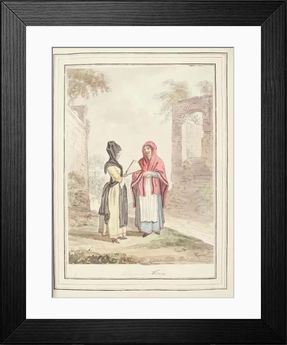 Framed Print : Bologna and Viterbo, leaf from A Collection of Dresses by David Allan Mostly from Nature, 1776 Framed Print : Bologna and Viterbo, leaf from A Collection of Dresses by David Allan Mostly from Nature, 1776