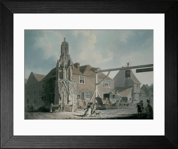 Framed Print : Waltham Cross and Post Coach, 1786. Creator: Edward Dayes