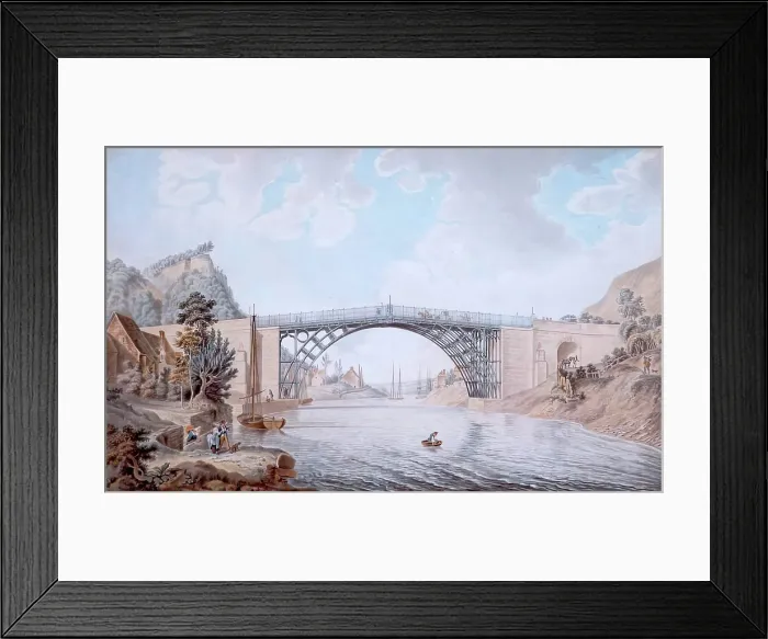 Framed Print : The Cast Iron Bridge near Coalbrook Dale In the County of Salop, 1760-1801. Creator: Michael Angelo Rooker Framed Print : The Cast Iron Bridge near Coalbrook Dale In the County of Salop, 1760-1801. Creator: Michael Angelo Rooker