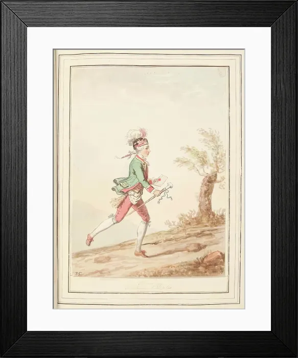Framed Print : Running Footman of Naples, leaf from A Collection of Dresses by David Allan Mostly from... 1776 Framed Print : Running Footman of Naples, leaf from A Collection of Dresses by David Allan Mostly from... 1776
