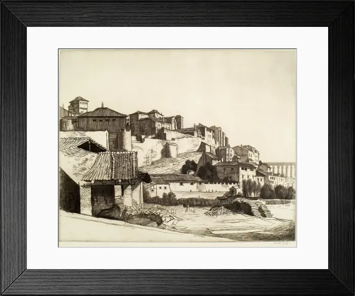 Framed Print : Old Walls And Roman Viaduct, Segovia, c1913. Creator: William Strang Framed Print : Old Walls And Roman Viaduct, Segovia, c1913. Creator: William Strang