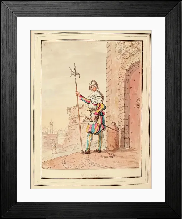 Framed Print : Pope's Swiss Guard, leaf from A Collection of Dresses by David Allan Mostly from Nature, 1776 Framed Print : Pope's Swiss Guard, leaf from A Collection of Dresses by David Allan Mostly from Nature, 1776