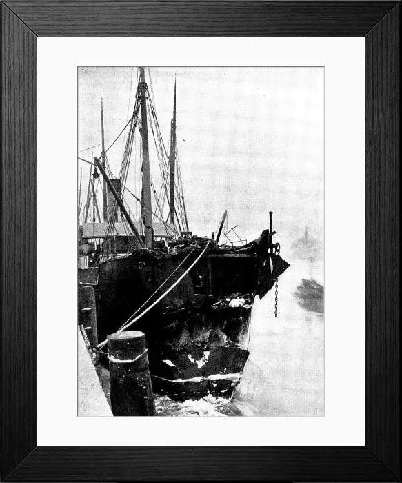 Framed Print : The Loss of the North German Lloyd steam-ship 'Elbe': the damaged steam-ship 'Crathie', 1895. Creator: Unknown Framed Print : The Loss of the North German Lloyd steam-ship 'Elbe': the damaged steam-ship 'Crathie', 1895. Creator: Unknown