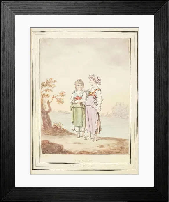 Framed Print : Two Girls of Procida-Island Near Naples, leaf from A Collection of Dresses by David Allan...1776 Framed Print : Two Girls of Procida-Island Near Naples, leaf from A Collection of Dresses by David Allan...1776