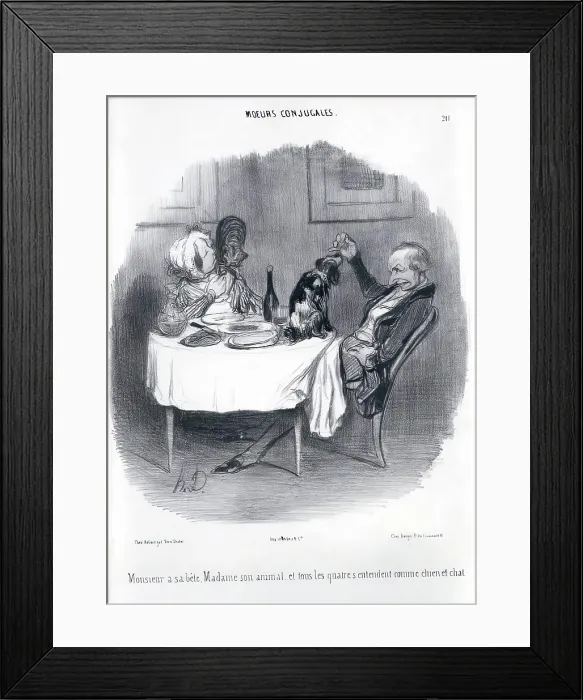 Framed Print : Moeurs Conjugales. Monsieur a sa bete, Madame son animal... 19th century. Creator: Honore Daumier Framed Print : Moeurs Conjugales. Monsieur a sa bete, Madame son animal... 19th century. Creator: Honore Daumier