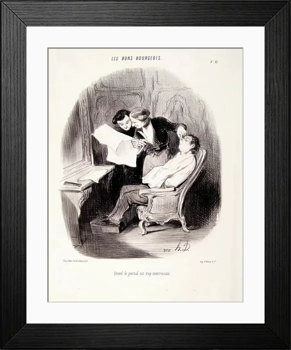 Framed Print : Les Bons Bourgeois - Quand le journal est trop interessant, 1846. Creator: Honore Daumier Framed Print : Les Bons Bourgeois - Quand le journal est trop interessant, 1846. Creator: Honore Daumier