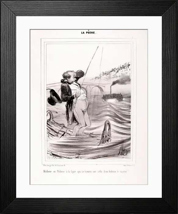 Framed Print : La Peche. Malheur au Pecheur a la ligne...1840. Creator: Honore Daumier Framed Print : La Peche. Malheur au Pecheur a la ligne...1840. Creator: Honore Daumier