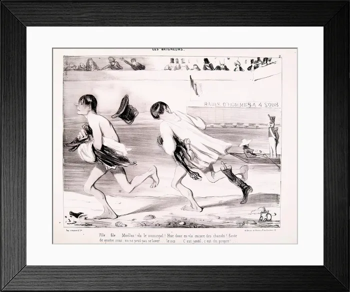 Framed Print : Les Baigneurs. File... File... Moellon! v. le Municipal... 1839. Creator: Honore Daumier Framed Print : Les Baigneurs. File... File... Moellon! v. le Municipal... 1839. Creator: Honore Daumier