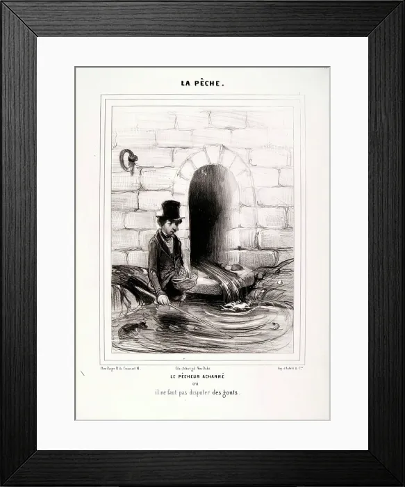 Framed Print : La Peche. Le Pecheur acharne ou il ne faut pas disputer des gouts, 1840. Creator: Honore Daumier Framed Print : La Peche. Le Pecheur acharne ou il ne faut pas disputer des gouts, 1840. Creator: Honore Daumier