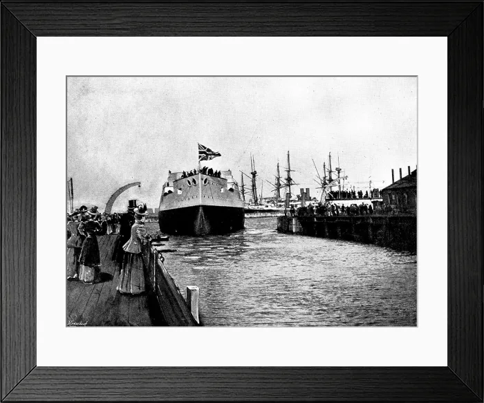 Framed Print : Floating of H.M.S. 'Majestic' at Portsmouth, January 31, 1895. Creator: Symonds