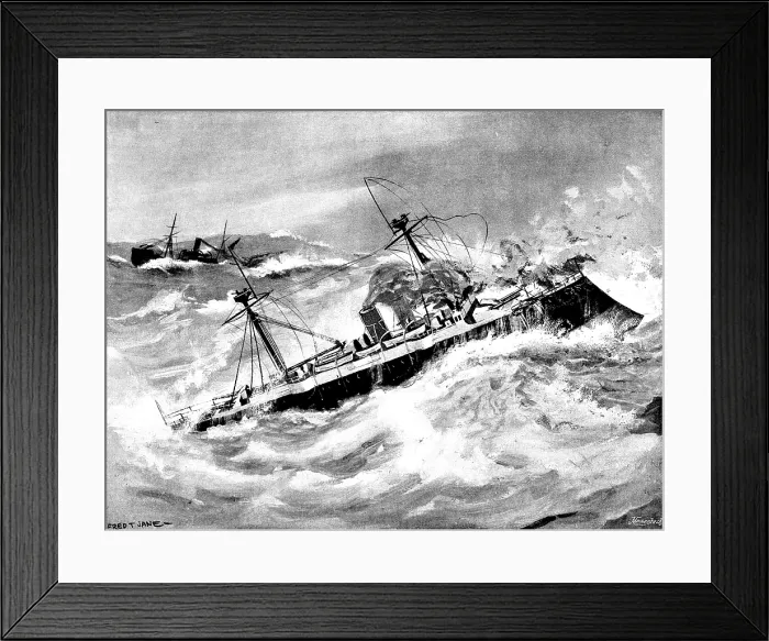 Framed Print : The Spanish war-ship 'Reina Regente, ' reported lost near the Straits of Gibraltar, 1895. Creator: George Meisenbach Framed Print : The Spanish war-ship 'Reina Regente, ' reported lost near the Straits of Gibraltar, 1895. Creator: George Meisenbach
