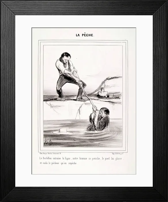 Framed Print : La Peche. Le Barbillon entraine la ligne.. 1840. Creator: Honore Daumier Framed Print : La Peche. Le Barbillon entraine la ligne.. 1840. Creator: Honore Daumier