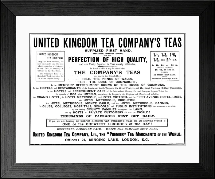 Framed Print : Advertisement for the United Kingdom Tea Company, 1895. Creator: Unknown Framed Print : Advertisement for the United Kingdom Tea Company, 1895. Creator: Unknown
