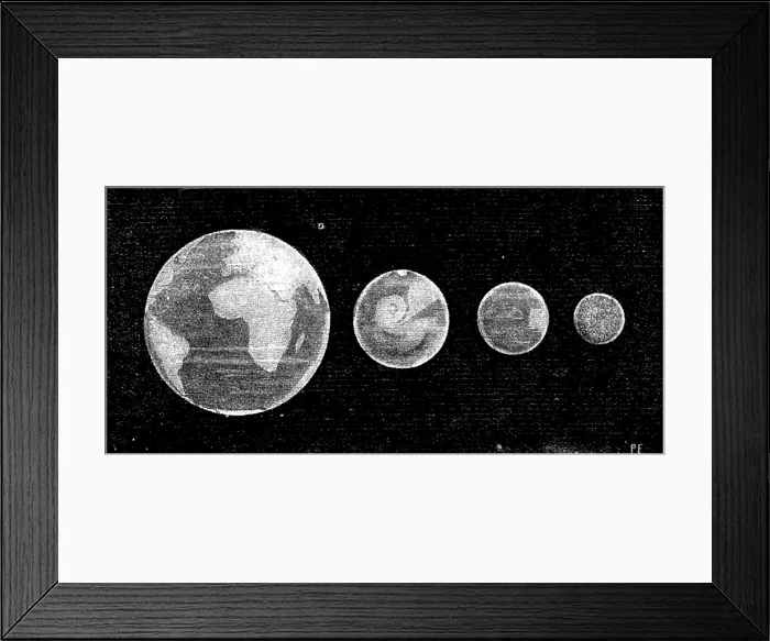 Framed Print : Our Near Neighbour, Mars: Fig. 5: comparison of the size of Mars with the Earth, Mercury... 1895. Creator: Unknown Framed Print : Our Near Neighbour, Mars: Fig. 5: comparison of the size of Mars with the Earth, Mercury... 1895. Creator: Unknown