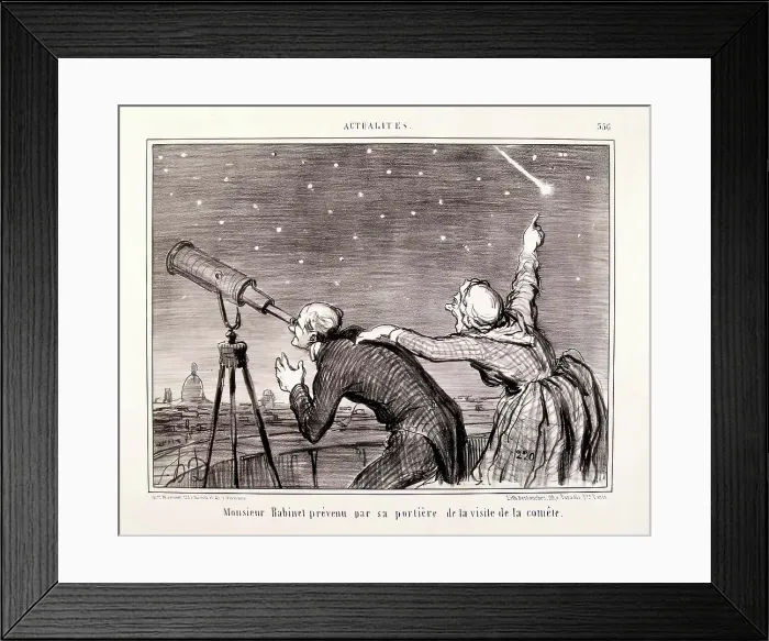 Framed Print : Actualites. M. Babinet prevenu par sa portiere de la visite de la comete, 1858. Creator: Honore Daumier Framed Print : Actualites. M. Babinet prevenu par sa portiere de la visite de la comete, 1858. Creator: Honore Daumier