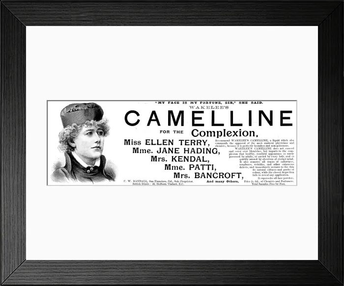 Framed Print : Advertisement for Wakelee's Camelline for the Complexion, 1895. Creator: Unknown. Advertisement for Wakelee's Camelline for the Complexion, 1895. Creator: Unknown Framed Print : Advertisement for Wakelee's Camelline for the Complexion, 1895. Creator: Unknown. Advertisement for Wakelee's Camelline for the Complexion, 1895. Creator: Unknown