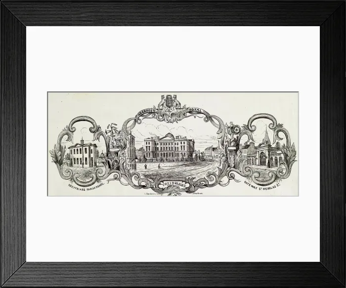 Framed Print : Greyfriars Parish School, Aberdeen; Royal Infirmary; Gateway St Nicholas Street, c1830s. Creator: Unknown Framed Print : Greyfriars Parish School, Aberdeen; Royal Infirmary; Gateway St Nicholas Street, c1830s. Creator: Unknown
