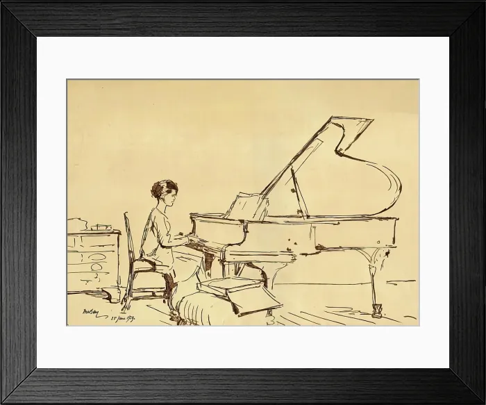 Framed Print : Girl Playing a Piano. Creator: Urushibara Mokuchu Framed Print : Girl Playing a Piano. Creator: Urushibara Mokuchu