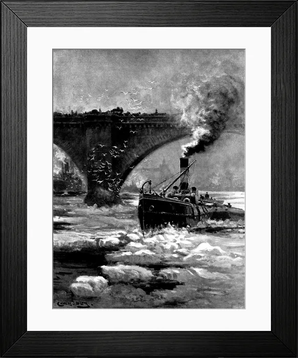 Framed Print : The Frozen Thames: a study at London Bridge, looking east, 1895. Creator: George Meisenbach Framed Print : The Frozen Thames: a study at London Bridge, looking east, 1895. Creator: George Meisenbach
