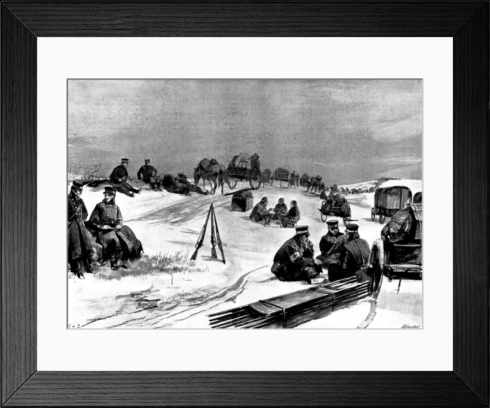 Framed Print : The War in Eastern Asia: a scene on the road to Wei-Hai-Wei: resting the horses, 1895. Creator: George Meisenbach