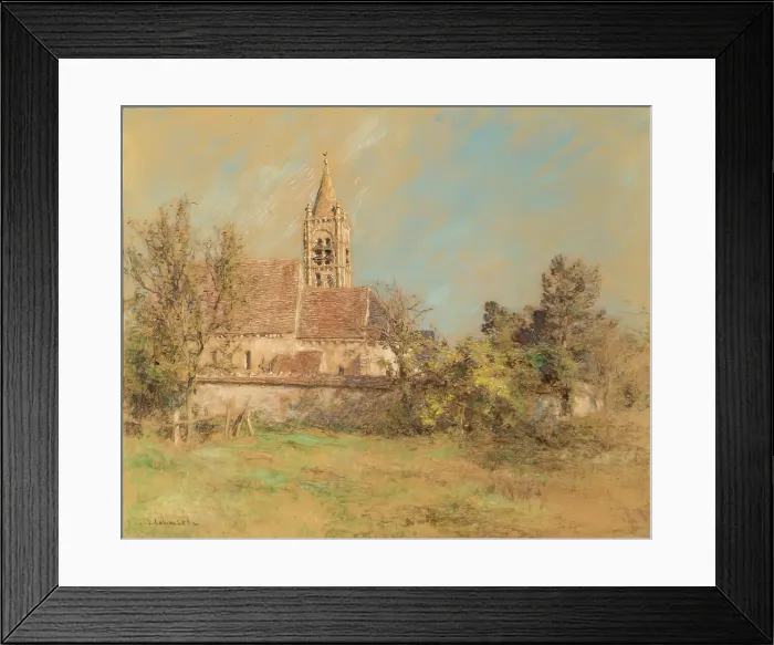 Framed Print : Landscape with Church, 1900-1925. Creator: Leon-Augustin Lhermitte Framed Print : Landscape with Church, 1900-1925. Creator: Leon-Augustin Lhermitte
