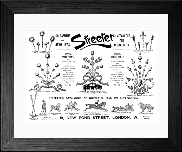 Framed Print : Advertisement for Streeter Goldsmiths and Jewellers, 1895. Creator: Unknown Framed Print : Advertisement for Streeter Goldsmiths and Jewellers, 1895. Creator: Unknown