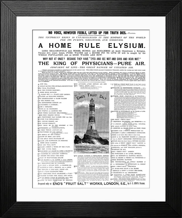 Framed Print : Advertisement for Eno's 'Fruit Salt, 1895. Creator: Unknown. Advertisement for Eno's 'Fruit Salt, 1895. Creator: Unknown Framed Print : Advertisement for Eno's 'Fruit Salt, 1895. Creator: Unknown. Advertisement for Eno's 'Fruit Salt, 1895. Creator: Unknown