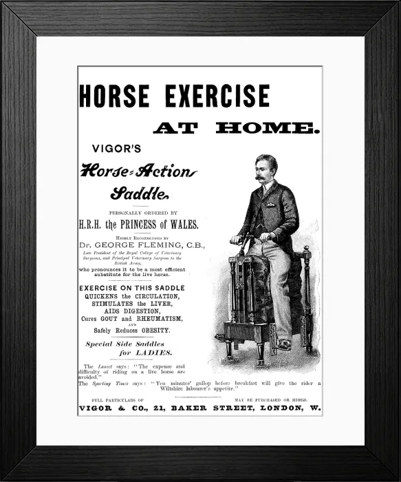 Framed Print : Advertisement for Vigor's Horse-Action Saddle, 1895. Creator: Unknown. Advertisement for Vigor's Horse-Action Saddle, 1895. Creator: Unknown Framed Print : Advertisement for Vigor's Horse-Action Saddle, 1895. Creator: Unknown. Advertisement for Vigor's Horse-Action Saddle, 1895. Creator: Unknown