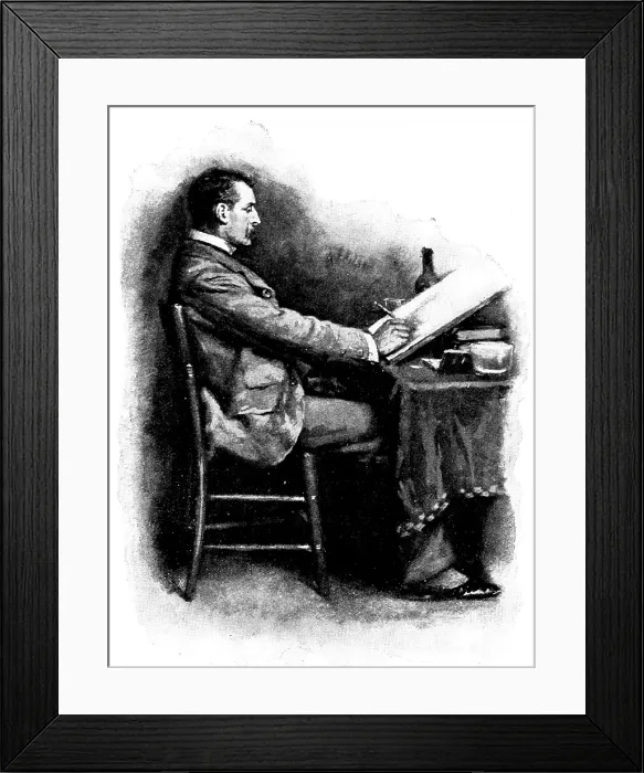Framed Print : Eve's Ransom...He amused himself with sketching ideal cottages, 1895. Creator: George Meisenbach. Eve's Ransom...He amused himself with sketching ideal cottages, 1895 Framed Print : Eve's Ransom...He amused himself with sketching ideal cottages, 1895. Creator: George Meisenbach. Eve's Ransom...He amused himself with sketching ideal cottages, 1895