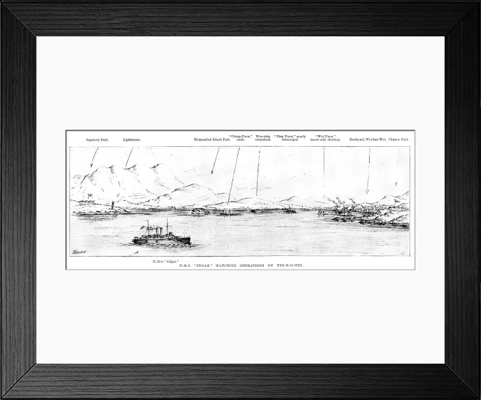 Framed Print : The War in Eastern Asia: H.M.S. 'Edgar' watching operations on Wei-Hai-Wei, 1895. Creator: Unknown Framed Print : The War in Eastern Asia: H.M.S. 'Edgar' watching operations on Wei-Hai-Wei, 1895. Creator: Unknown