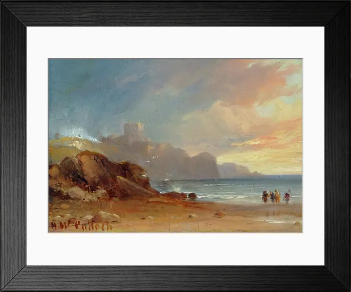 Framed Print : Seascape with Castle and Figures, 1850. Creator: Horatio McCulloch Framed Print : Seascape with Castle and Figures, 1850. Creator: Horatio McCulloch
