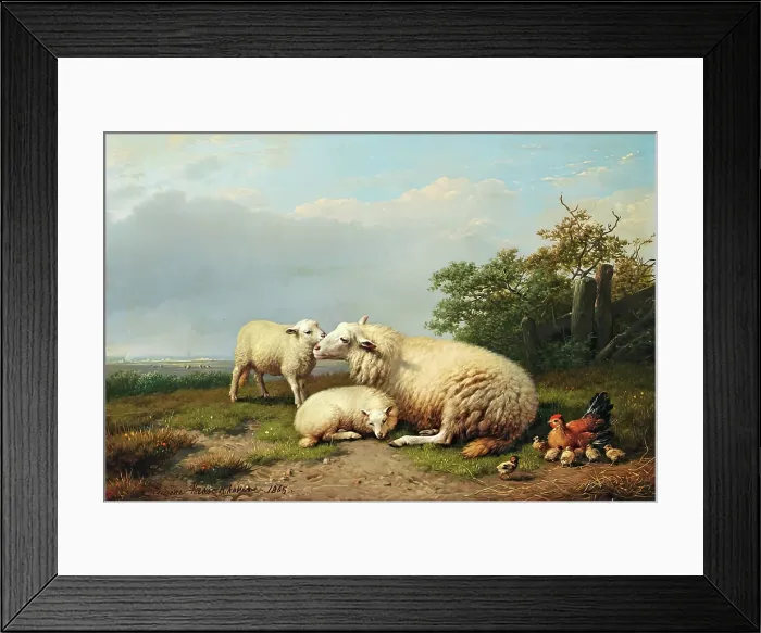 Framed Print : Sheep, Hen and Chicks in a Landscape, 1865. Creator: Eugene Verboeckhoven Framed Print : Sheep, Hen and Chicks in a Landscape, 1865. Creator: Eugene Verboeckhoven