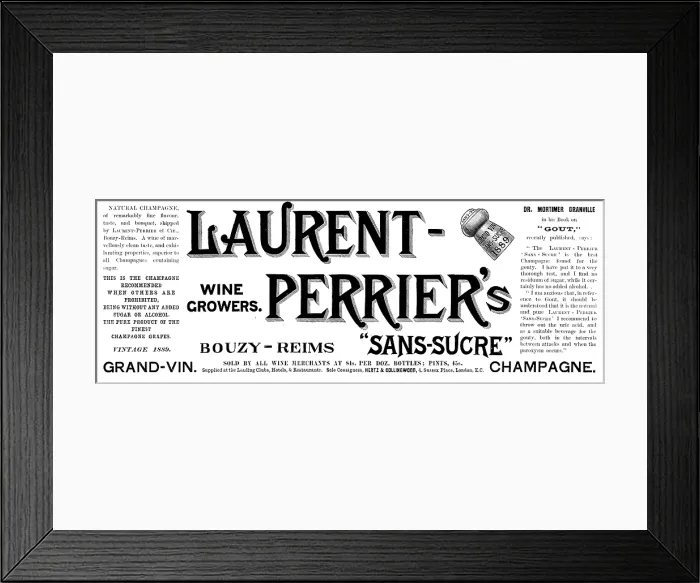 Framed Print : Advertisement for Laurent Perrier's 'Sans-Sucre' Grand-Vin Champagne, 1895 Framed Print : Advertisement for Laurent Perrier's 'Sans-Sucre' Grand-Vin Champagne, 1895