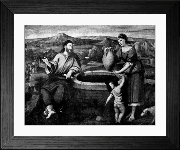 Framed Print : Venetian Art at the New Gallery: Christ and the Woman of Samaria - by Bonifazio, 1895. Creator: Unknown Framed Print : Venetian Art at the New Gallery: Christ and the Woman of Samaria - by Bonifazio, 1895. Creator: Unknown