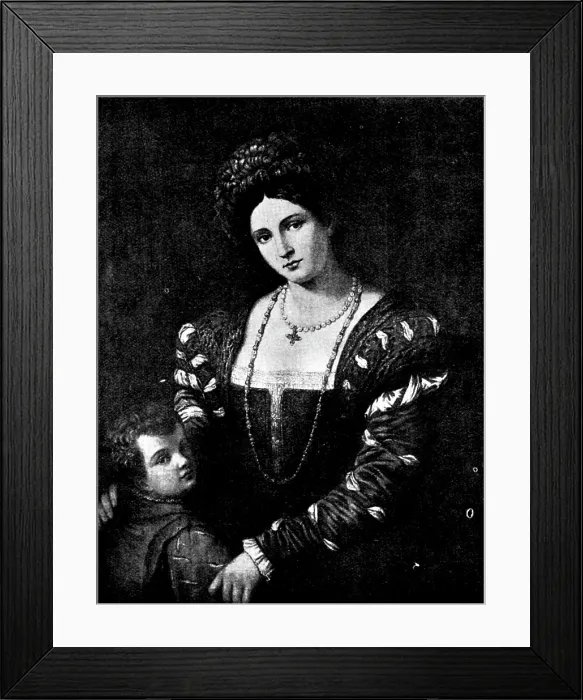 Framed Print : Venetian Art at the New Gallery: Portrait of Isabella d'Este and her Son - by Pordenone, 1895 Framed Print : Venetian Art at the New Gallery: Portrait of Isabella d'Este and her Son - by Pordenone, 1895
