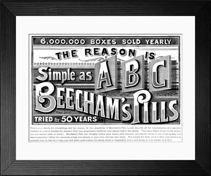 Framed Print : Advertisement for Beecham's Pills, 1895. Creator: Unknown. Advertisement for Beecham's Pills, 1895. Creator: Unknown Framed Print : Advertisement for Beecham's Pills, 1895. Creator: Unknown. Advertisement for Beecham's Pills, 1895. Creator: Unknown