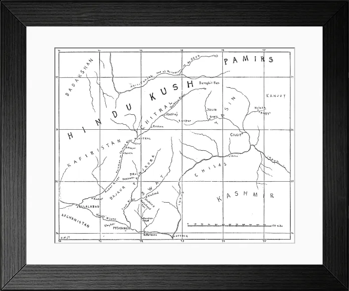 Framed Print : Sketch map of the Chitral Campaign, 1895. Creator: Carl Hentschel Framed Print : Sketch map of the Chitral Campaign, 1895. Creator: Carl Hentschel