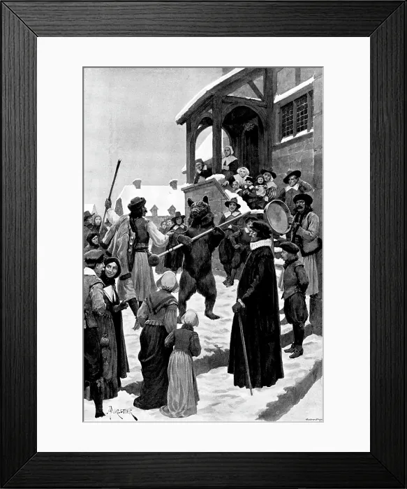 Framed Print : A Bear Show in Olden Times, 1895. Creator: Andre & Sleigh Framed Print : A Bear Show in Olden Times, 1895. Creator: Andre & Sleigh