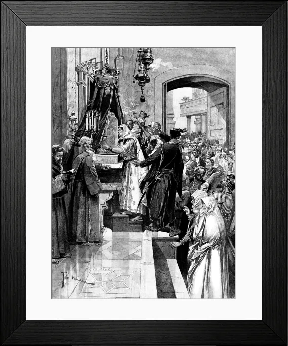 Framed Print : Holy Thursday at the Holy Sepulchre: kissing the column at which Christ was flagellated, 1895. Creator: P Naumann Framed Print : Holy Thursday at the Holy Sepulchre: kissing the column at which Christ was flagellated, 1895. Creator: P Naumann