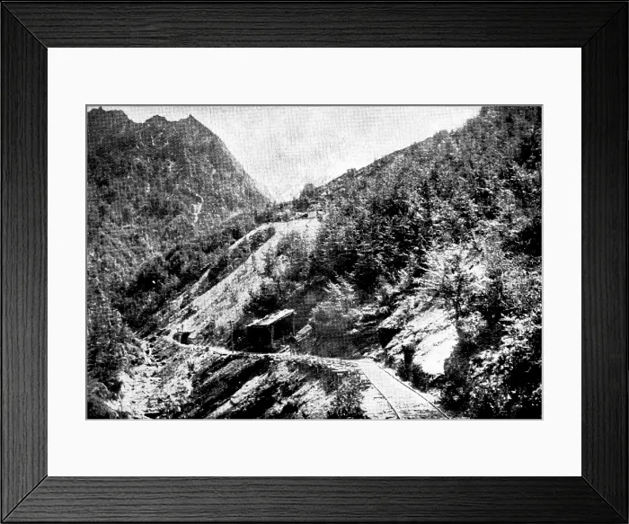Framed Print : Mining in New Zealand - Achilles Gold-Fields, Limited: tramway...into side of mountains... 1895. Creator: George Meisenbach Framed Print : Mining in New Zealand - Achilles Gold-Fields, Limited: tramway...into side of mountains... 1895. Creator: George Meisenbach