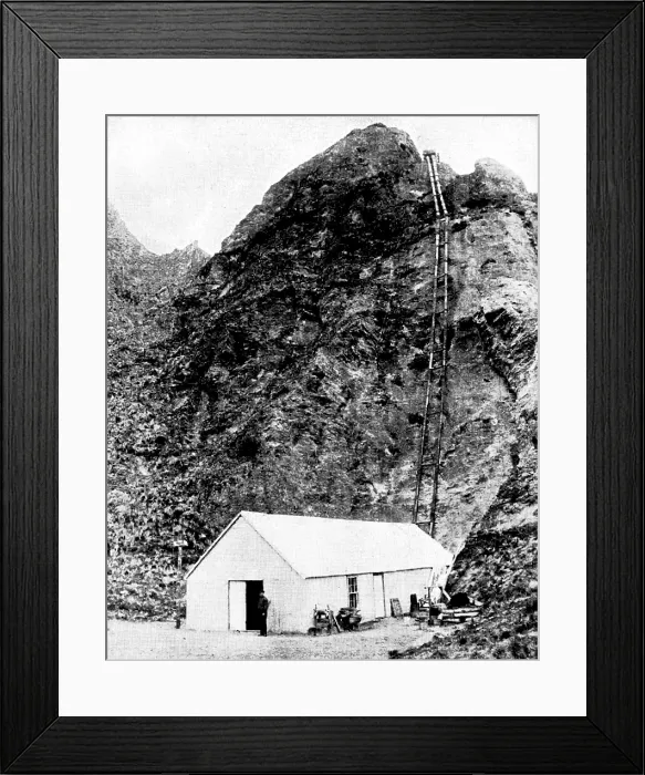 Framed Print : Mining in New Zealand - Achilles Gold-Fields, Limited: house containing Pelton water-wheels.. 1895. Creator: Unknown Framed Print : Mining in New Zealand - Achilles Gold-Fields, Limited: house containing Pelton water-wheels.. 1895. Creator: Unknown