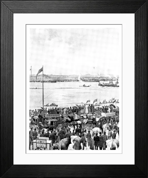 Framed Print : The Universities Boat-Race: the finish at Mortlake, 1895. Creator: Unknown. The Universities Boat-Race: the finish at Mortlake, 1895. Creator: Unknown Framed Print : The Universities Boat-Race: the finish at Mortlake, 1895. Creator: Unknown. The Universities Boat-Race: the finish at Mortlake, 1895. Creator: Unknown
