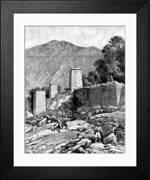 Framed Print : The Chitral Expedition: the Fort at Chitral as seen from the river, 1895. Creator: P Naumann Framed Print : The Chitral Expedition: the Fort at Chitral as seen from the river, 1895. Creator: P Naumann