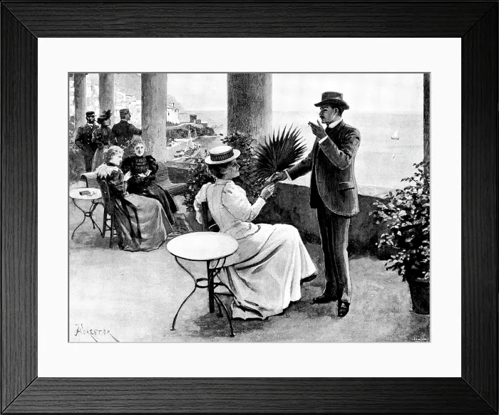 Framed Print : Adam Johnstone's Son: 'Thank you - dear, ' she said as he gave her the fan, 1895 Framed Print : Adam Johnstone's Son: 'Thank you - dear, ' she said as he gave her the fan, 1895