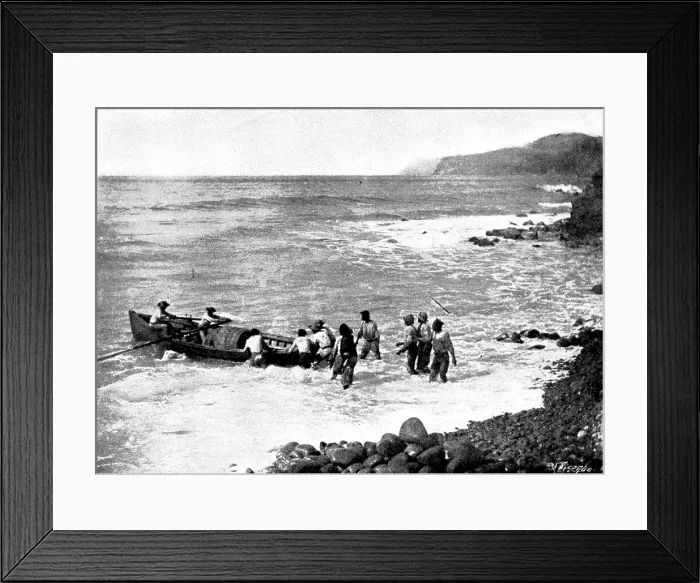 Framed Print : The Island of Montserrat (West Indies) - coast of Montserrat - boat taking lime juice to ship, 1895. Creator: Unknown Framed Print : The Island of Montserrat (West Indies) - coast of Montserrat - boat taking lime juice to ship, 1895. Creator: Unknown