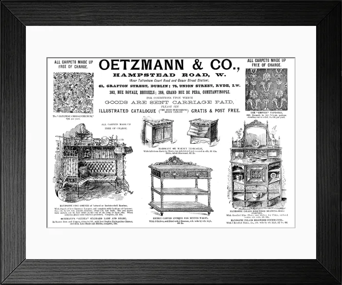 Framed Print : Advertisement for Oetzmann & Co. furniture and carpets, 1895. Creator: Unknown Framed Print : Advertisement for Oetzmann & Co. furniture and carpets, 1895. Creator: Unknown