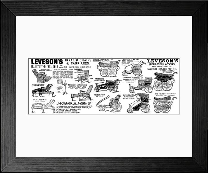 Framed Print : Advertisement for Leveson's Invalid Chairs & Carriages, 1895. Creator: Unknown. Advertisement for Leveson's Invalid Chairs & Carriages, 1895. Creator: Unknown Framed Print : Advertisement for Leveson's Invalid Chairs & Carriages, 1895. Creator: Unknown. Advertisement for Leveson's Invalid Chairs & Carriages, 1895. Creator: Unknown