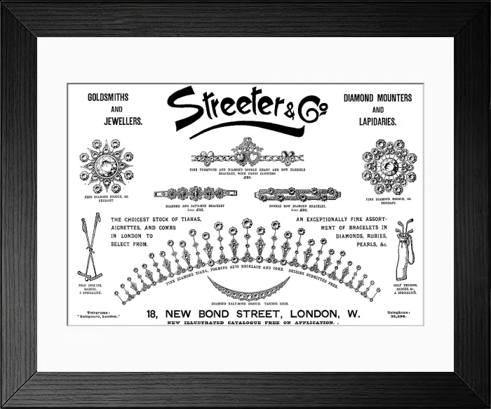 Framed Print : Advertisement for Streeter & Co. Goldsmiths and Jewellers, 1895. Creator: Unknown Framed Print : Advertisement for Streeter & Co. Goldsmiths and Jewellers, 1895. Creator: Unknown